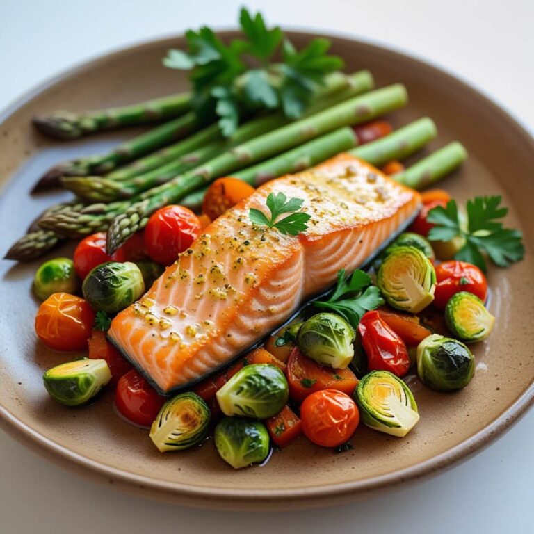 Garlic Butter Salmon with Roasted Vegetables: A Delicious & Easy Weeknight Dinner!