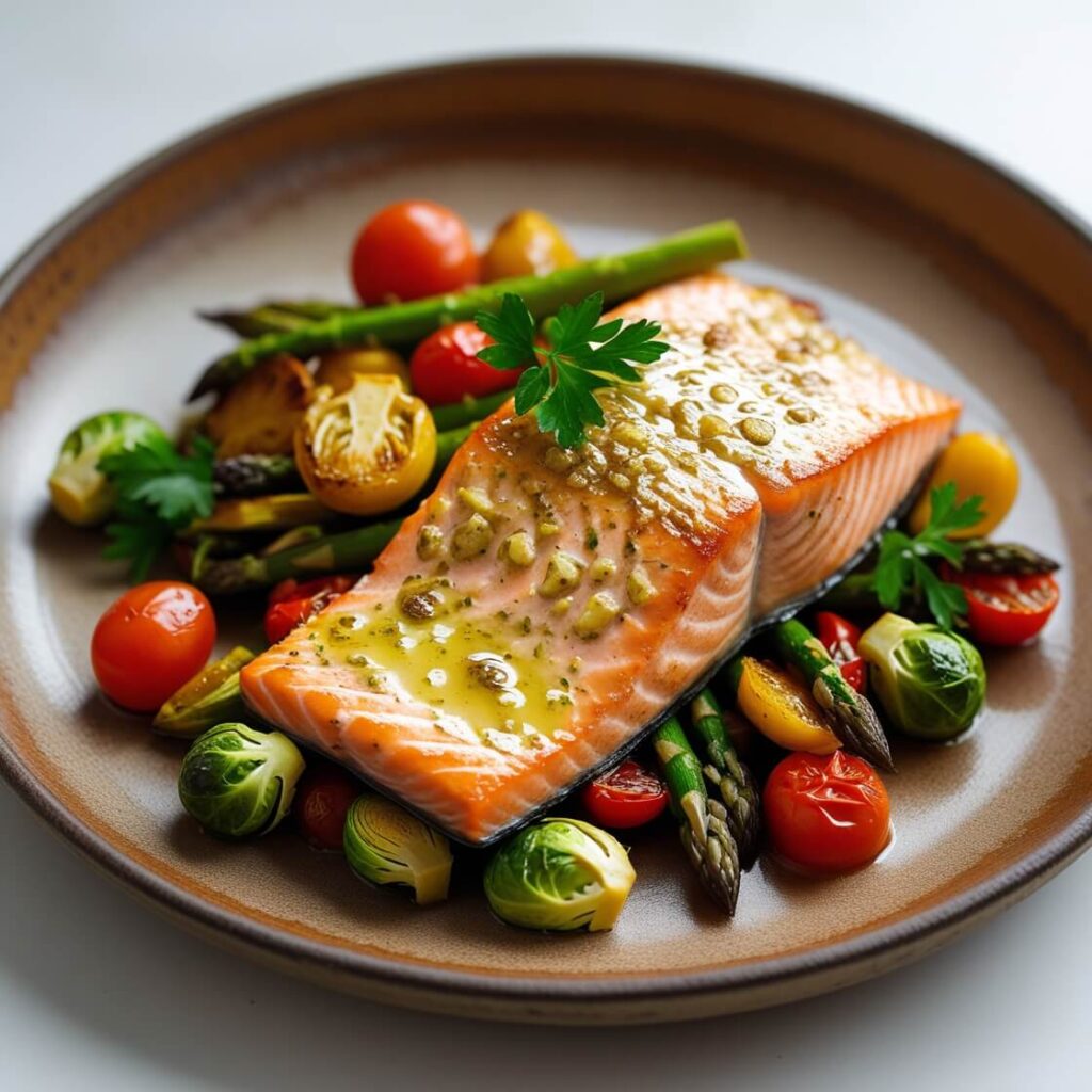 Garlic Butter Salmon with Roasted Vegetables