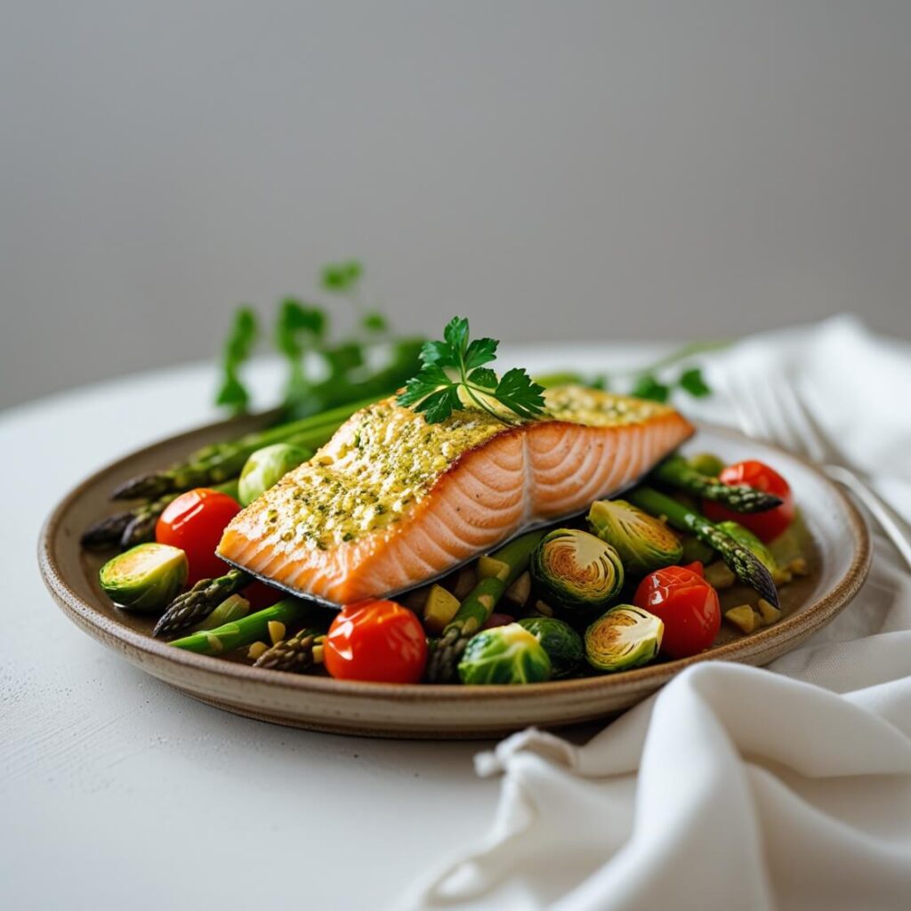 Garlic Butter Salmon with Roasted Vegetables