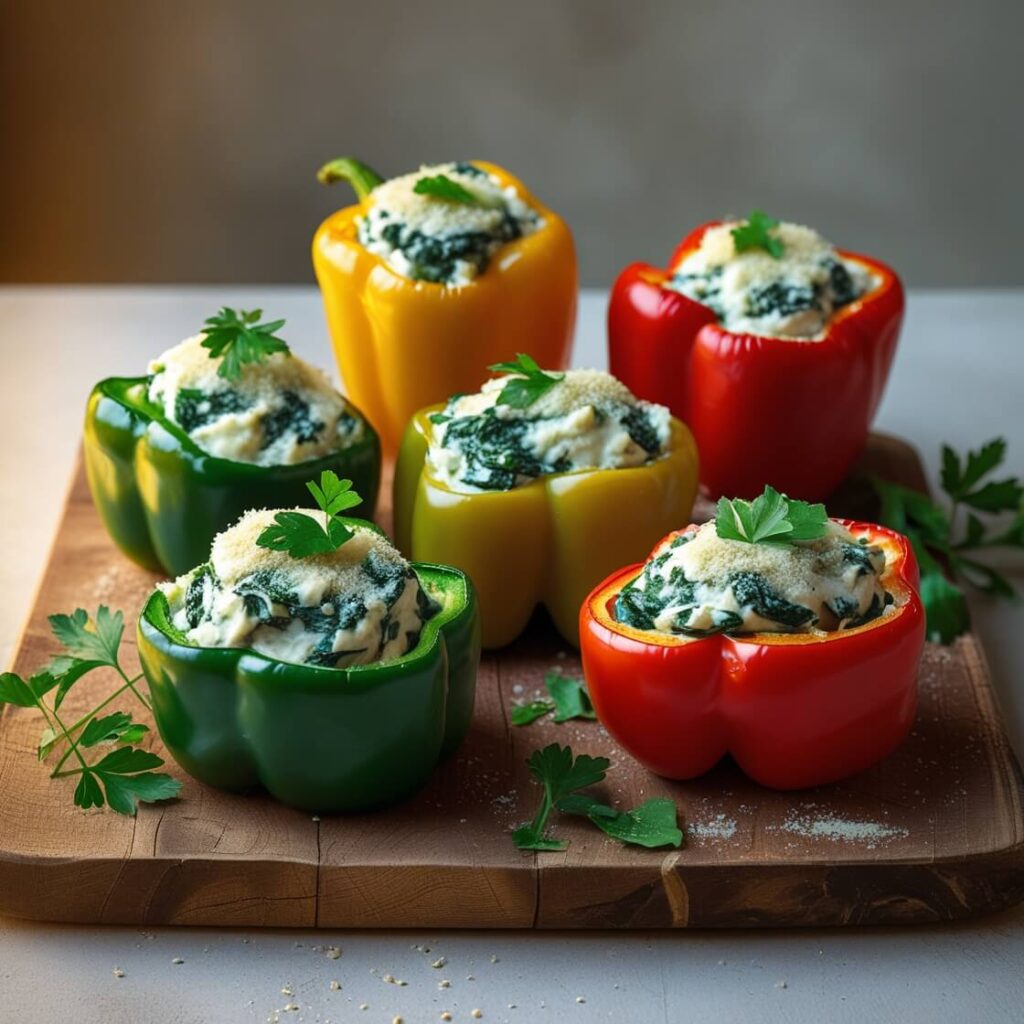 Stuffed peppers are one of those magical dishes that look fancy but are super easy to make. This Spinach and Ricotta Stuffed Peppers recipe combines the creamy goodness of ricotta cheese and the earthy flavour of spinach, all wrapped up in a perfectly roasted bell pepper. It’s vegetarian-friendly, makes a colourful presentation, and is perfect for a family dinner or meal prep. It’s high in protein, low in carbs, and packed with nutrients!